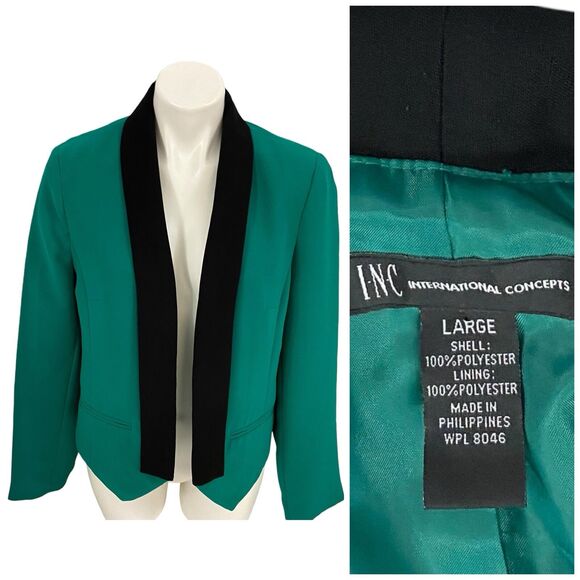 INC Blazer Womens Large Green Jacket Work Capsule Office Minimalist Corpcore - Picture 1 of 16